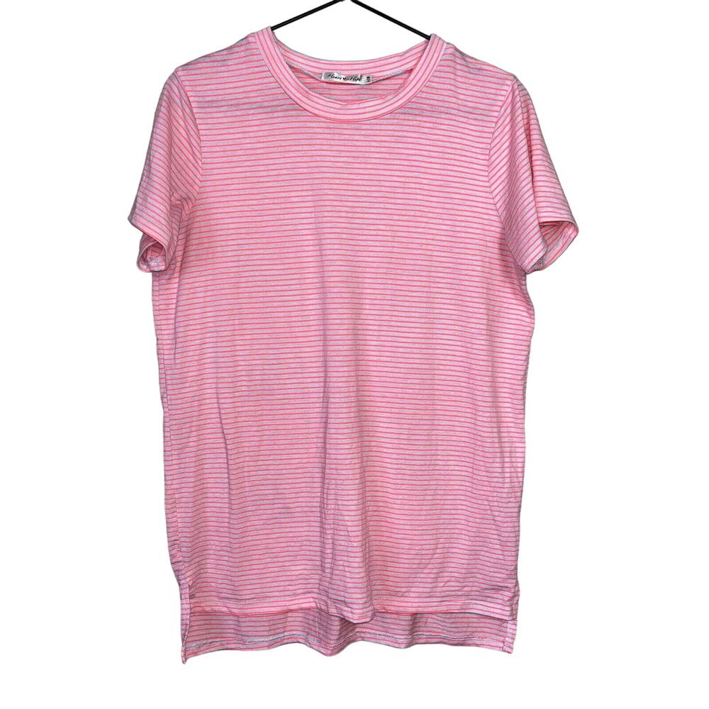 Heart Hips Womens Sz M Short Sleeve T Shirt Neon Pink Striped